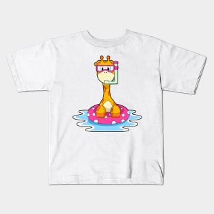 Giraffe at Swimming with Snorkel Kids T-Shirt